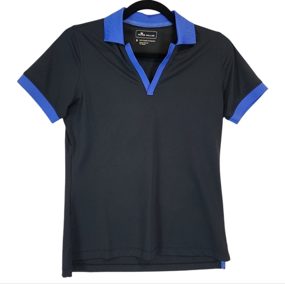 Peter Millar Women's Golf Polo Black Blue Outdoor Sun Protection Henley Polo Sm - Picture 1 of 8
